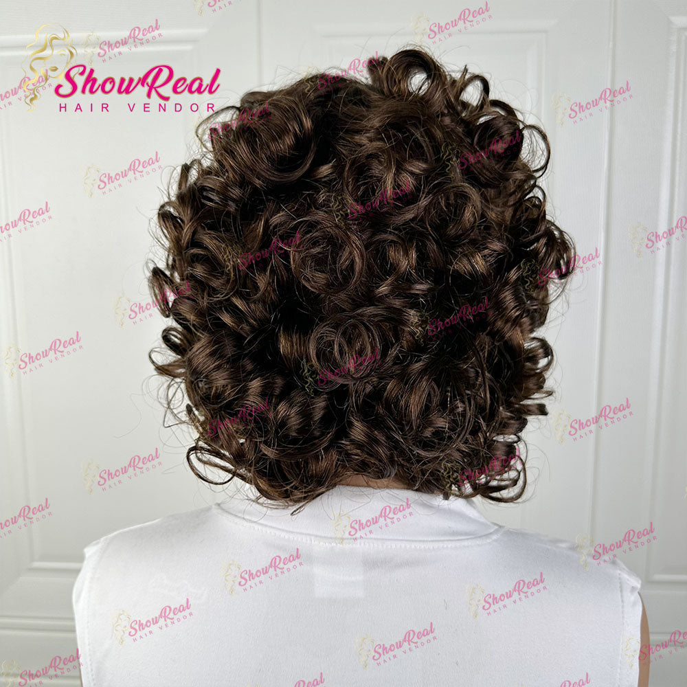 ShowReal Curly Bob Wigs With Bangs Coco Bounce Bob Wig Short Curly Wigs Human Hair for Black Women Glueless (032-1B)