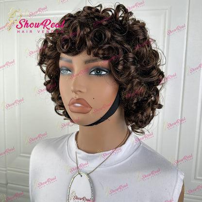 ShowReal Curly Bob Wigs With Bangs Coco Bounce Bob Wig Short Curly Wigs Human Hair for Black Women Glueless (032-1B)