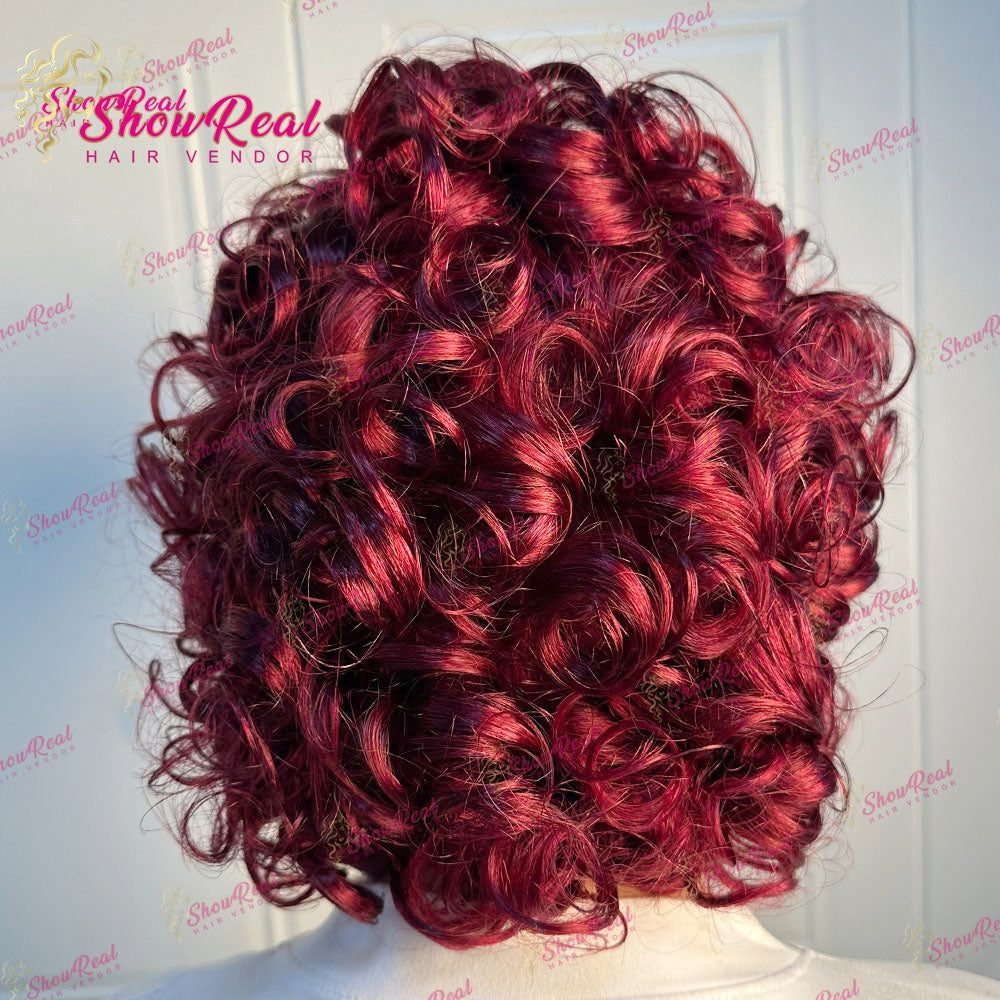ShowReal Curly Bob Wigs With Bangs Coco Bounce Bob Wig Short Curly Wigs Human Hair for Black Women Glueless (032-1B)