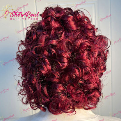 ShowReal Curly Bob Wigs With Bangs Coco Bounce Bob Wig Short Curly Wigs Human Hair for Black Women Glueless (032-1B)
