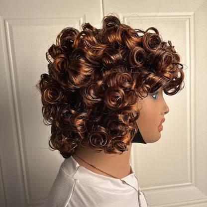 ShowReal Curly Bob Wigs With Bangs Coco Bounce Bob Wig Short Curly Wigs Human Hair for Black Women Glueless (032-1B)