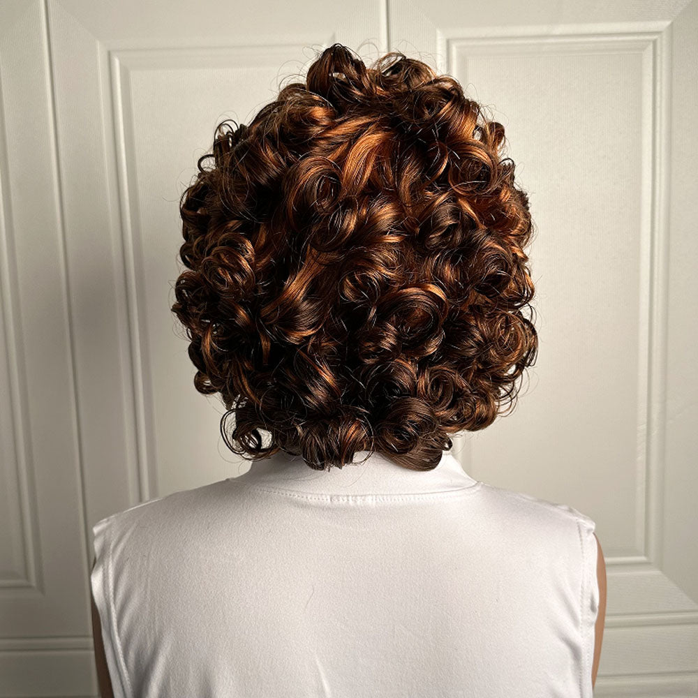 ShowReal Curly Bob Wigs With Bangs Coco Bounce Bob Wig Short Curly Wigs Human Hair for Black Women Glueless (032-1B)