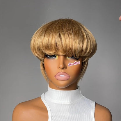Showreal Bowl Cut Pixie Cut Wigs Human Hair for Black Women Pixie Cut Human Hair Wig Glueless Wigs Full Machine Made (Bowl Cut0501-TB30))