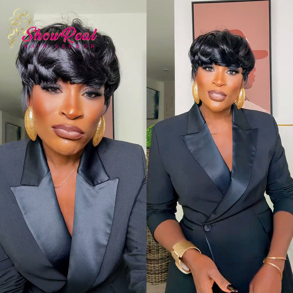 【Rafialuxe same】Showreal 0501 Bowl Cut Pixie Cut Human Hair Wigs for Black Women (0501)