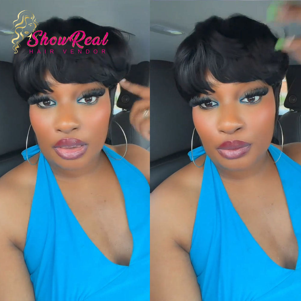 【Deshay|Budget Babe|  Same】Bowl Cut Pixie Cut Wigs Human Hair For Women（0501-1B）