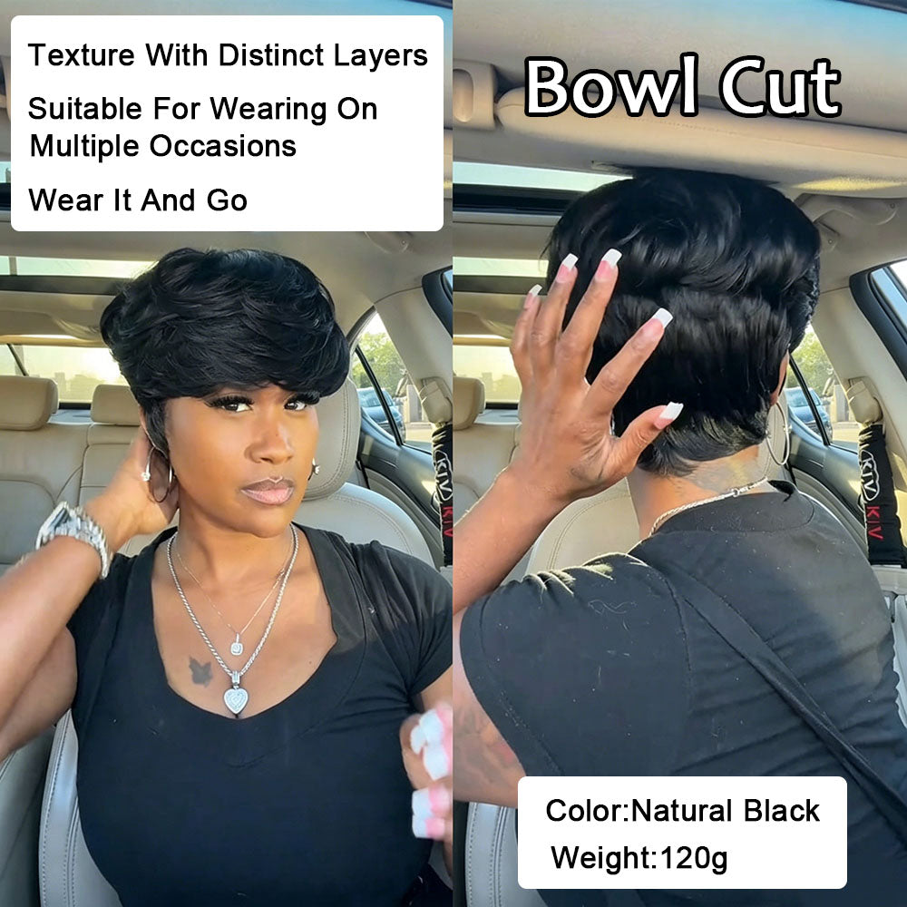 【KiKi Same】Bowl Cut Pixie Cut Wigs Human Hair For Women（0501-1B）