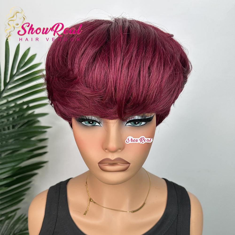 Showreal Bowl Cut Pixie Cut Wigs Human Hair for Black Women Pixie Cut Human Hair Wig Glueless Wigs Full Machine Made（0501）