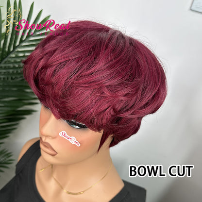 Showreal Bowl Cut Pixie Cut Wigs Human Hair for Black Women Pixie Cut Human Hair Wig Glueless Wigs Full Machine Made（0501）