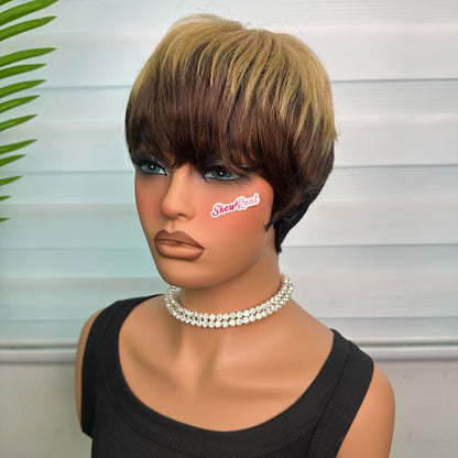 Showreal 1B/4/27 Ombre Blonde Color Pixie Cut for Women Blonde Pixie Cut Wig Brazilian Virgin Human Hair Short Striaght Wigs 180% Density Gluless Wig (0502-1B/4/27)