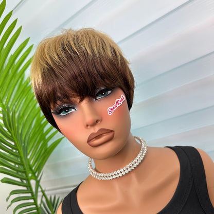 Showreal 1B/4/27 Ombre Blonde Color Pixie Cut for Women Blonde Pixie Cut Wig Brazilian Virgin Human Hair Short Striaght Wigs 180% Density Gluless Wig (0502-1B/4/27)