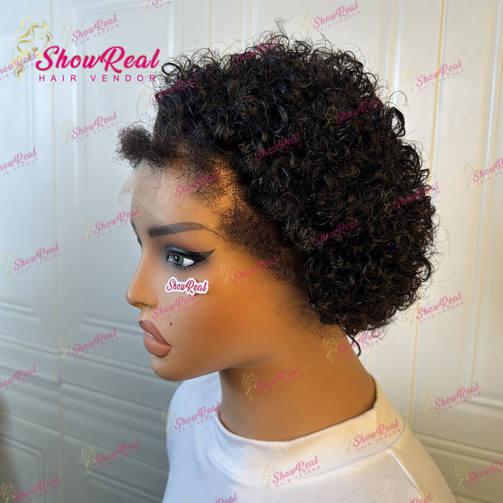 Showreal Hair 13x4 Lace BOB Wig Curly Lace Front Human Hair Wig (0503-13x4 1B)