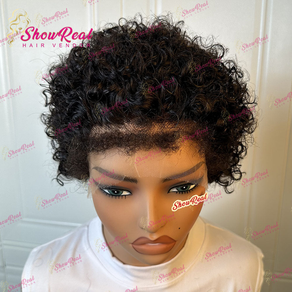 Showreal Hair 13x4 Lace BOB Wig Curly Lace Front Human Hair Wig (0503-13x4 1B)