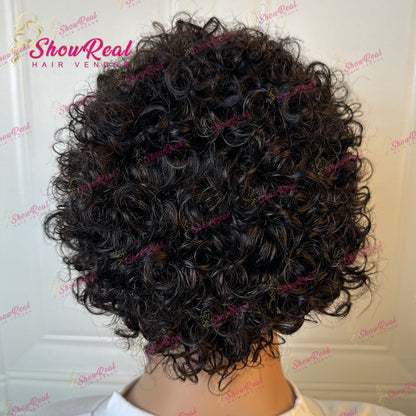 Showreal Hair 13x4 Lace BOB Wig Curly Lace Front Human Hair Wig (0503-13x4 1B)