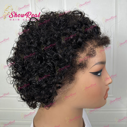 Showreal Hair 13x4 Lace BOB Wig Curly Lace Front Human Hair Wig (0503-13x4 1B)