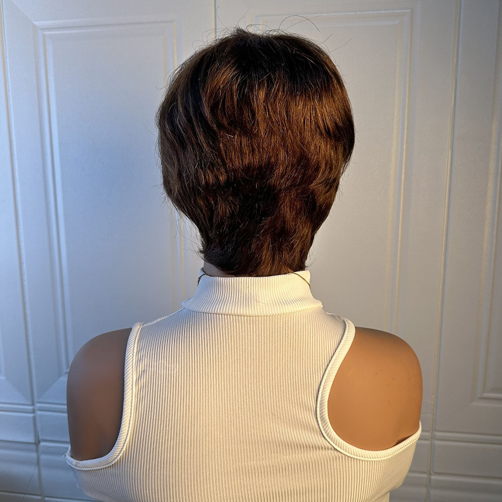 ShowRealHair Kelly Cut Pixie Cut Wig Salon Style Kelly cut Wigs for Black Women Human Hair Pixie Cut Short Bob Wig Human Hair None Lace Front Wigs with Bangs Glueless Full Machine Made Wig（0509-1B）
