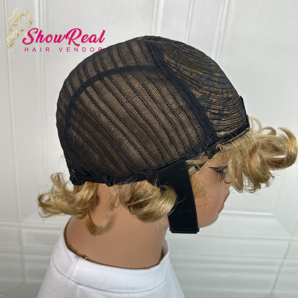 ShowReal  Pixie Wig With Flip Tail Bangs Human Hair Short Wig For Women Trendy For Women Daily Use (0525-27)