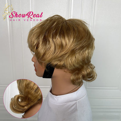 ShowReal  Pixie Wig With Flip Tail Bangs Human Hair Short Wig For Women Trendy For Women Daily Use (0525-27)