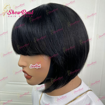 ShowReal Short Bob Wigs Human Hair Straight Black Bob Wig Glueless Wear and Go (0545-1B)