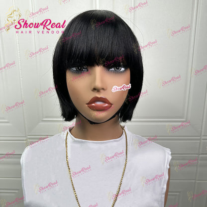 ShowReal Short Bob Wigs Human Hair Straight Black Bob Wig Glueless Wear and Go (0545-1B)