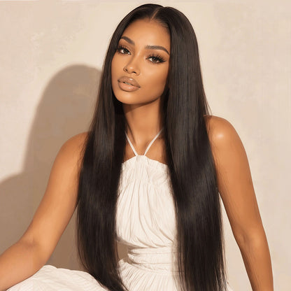 ShowReal Hair Natural Black Color 13x4 Transparent HD Lace Frontal Wig Straight Human Hair Wig