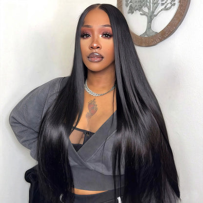 ShowReal Hair Natural Black Color 13x4 Transparent HD Lace Frontal Wig Straight Human Hair Wig