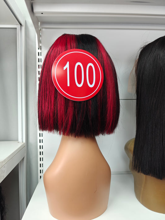 TiktokLive Number 100 Human Hair 13x4 HD Transparent Lace Frontal 250% Density Super Double Drawn 10 Inch Black And Red Bob Human Hair Wig Customize For Woman Daily Party Use