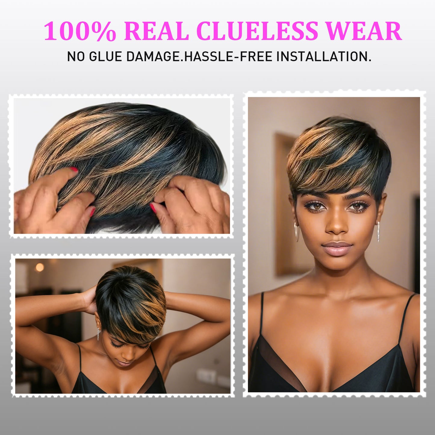 Short Pixie Cut Wig Human Hair 1B/30 Colored Wig with Bangs Full Machine Glueless Wig(9149-1B30)