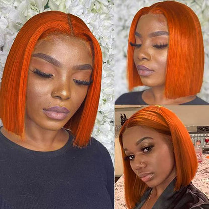 350 Ginger Color Bob Wig Human Hair Straight Short Bob Lace Front Wigs Human Hair 13x4 Transparent Full Lace Frontal Bob Wigs for Black Women Human Hair Pre Plucked Ombre Burgundy Color 180% Density