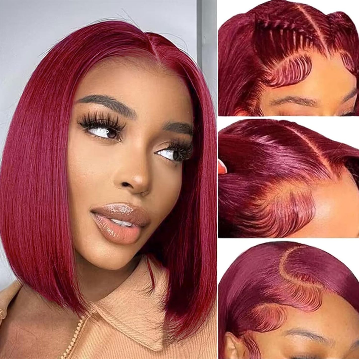 99j Burgundy Bob Wig Human Hair 13x4 Lace Front Wigs for Black Women Burgundy Straight Short Bob Wig Human Hair Pre Plucked 180% Density HD Transpaent Lace Frontal Wig 99j Wine Red Short Bob 10 inch