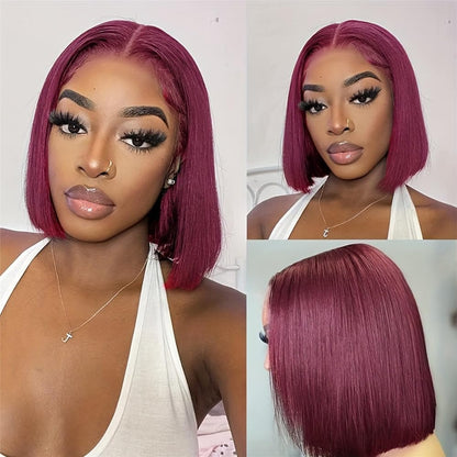 99j Burgundy Bob Wig Human Hair 13x4 Lace Front Wigs for Black Women Burgundy Straight Short Bob Wig Human Hair Pre Plucked 180% Density HD Transpaent Lace Frontal Wig 99j Wine Red Short Bob 10 inch