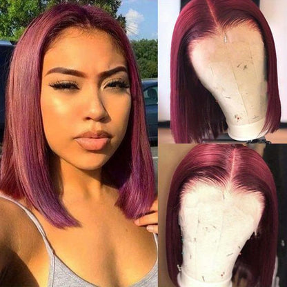 99j Burgundy Bob Wig Human Hair 13x4 Lace Front Wigs for Black Women Burgundy Straight Short Bob Wig Human Hair Pre Plucked 180% Density HD Transpaent Lace Frontal Wig 99j Wine Red Short Bob 10 inch