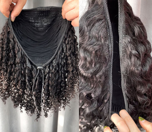 Customized Burmese Curly Deep Wave Ponytail Extension Drawstring Human Hair Clip in Pony Tail Hair Extensions for Black Women Curly Wave Thick Hair Natural Looking