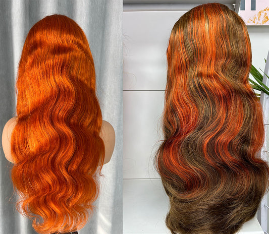 Customized 4/350 Color 13X4 Lace Frontal Wig Ginger Copper 350 Color 13x4 Body Wave Transparent Lace Front Wig For Women Corlorful Wig For Women Body Wave Human Hair Wigs
