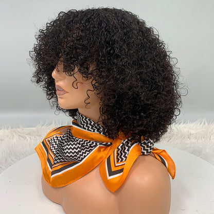 250% Density Pixie Curly Wig Double Drown Machine-Made  Glueless Wig Natural Color Remy Human Hair Wig 16 inch For Black Women