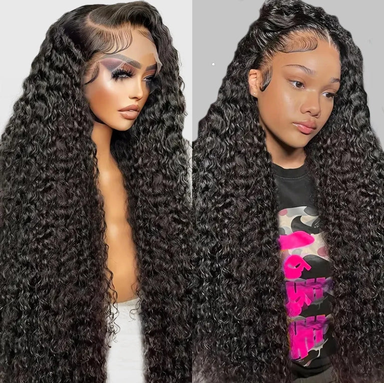 ShowReal Pre Everything 13x4 Lace Front Wigs Water Wave Lace Front Wig  5x5 HD Lace Frontal  Wigs For Black Women Natural Black 180% Density