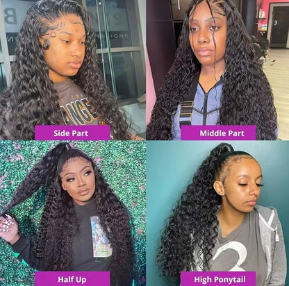 ShowReal Pre Everything 13x4 Lace Front Wigs Water Wave Lace Front Wig  5x5 HD Lace Frontal  Wigs For Black Women Natural Black 180% Density