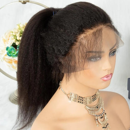 ShowReal Kinky Straight Lace Front Wigs Human Hair 13x4 Transparent Lace Front Wig Human Hair With Pre Plucked 180% Density Yaki Straight Human Hair Wig