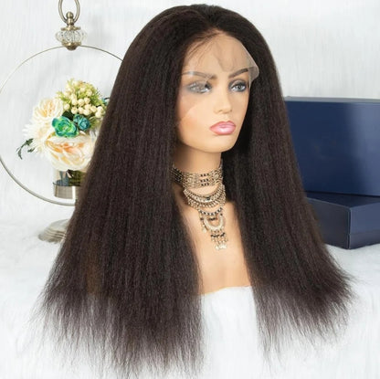 ShowReal Kinky Straight Lace Front Wigs Human Hair 13x4 Transparent Lace Front Wig Human Hair With Pre Plucked 180% Density Yaki Straight Human Hair Wig