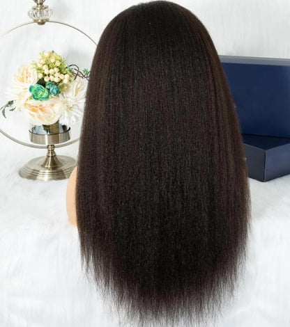ShowReal Kinky Straight Lace Front Wigs Human Hair 13x4 Transparent Lace Front Wig Human Hair With Pre Plucked 180% Density Yaki Straight Human Hair Wig