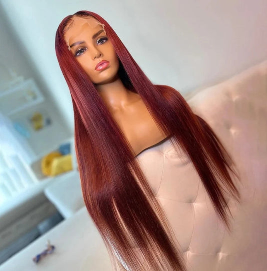 ShowReal 99j Burgundy 13x4 HD Lace Frontal Wig Bone Straight Lace Front Wigs 180% Density Brazilian Human Hair Wigs For Women