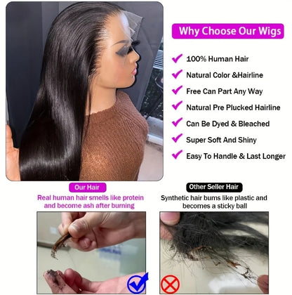 ShowReal 13X4 HD Transparent Lace Frontal  Wig 13x6 Pre Plucked With Baby Hair 180% Density Straight Lace Wig Human Hair  For Black Woman