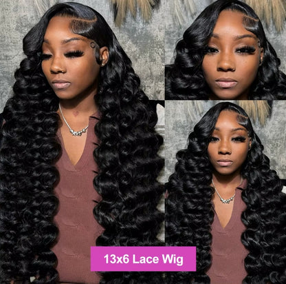 ShowReal  Loose Deep Human Hair Lace Wig 13x6  13x4 Lace Front Loose Deep Wave 13x4 HD Lace Frontal Wig Curly Wigs For Women 180% Density