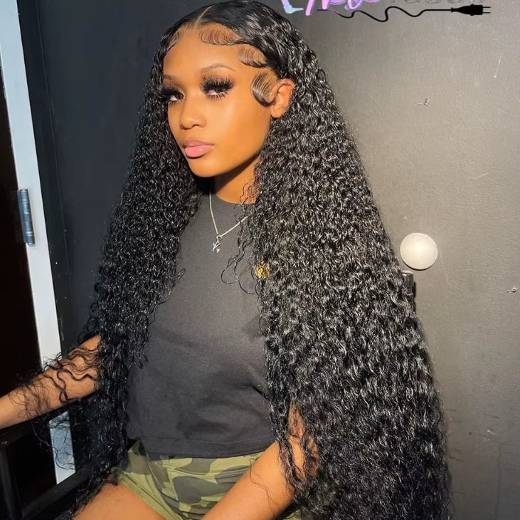 ShowReal Pre Everything 13x4 Lace Front Wigs Water Wave Lace Front Wig  5x5 HD Lace Frontal  Wigs For Black Women Natural Black 180% Density