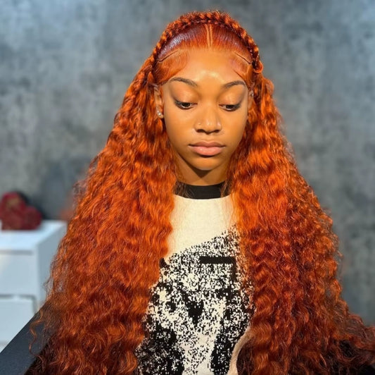 ShowReal  Ginger Copper Deep Wave Lace Front Wig 13x4 HD Transparent Lace Frontal Wig Human Hair for Black Women Deep Curly Wigs with Baby Hair Pre Plucked