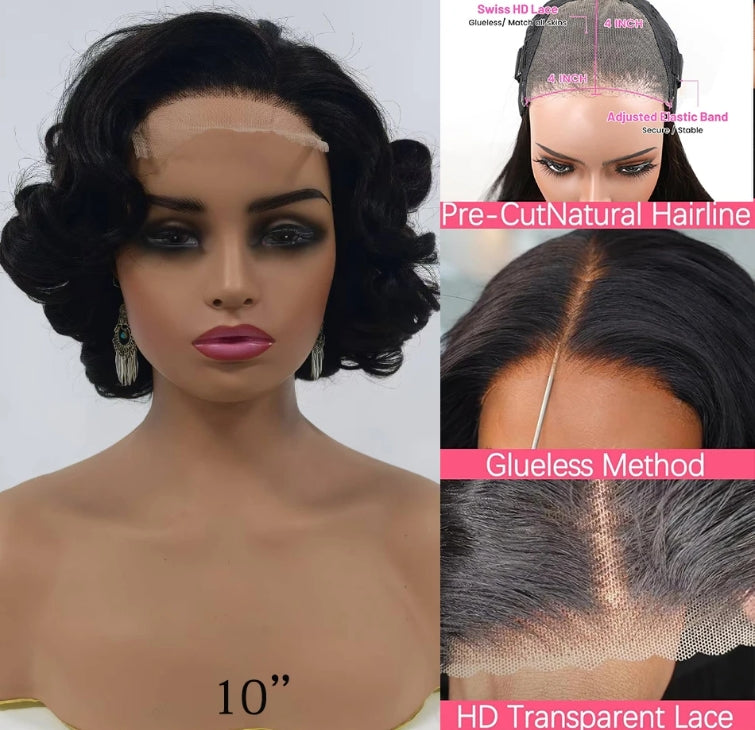 ShowReal 12A Short Curly Human Hair Wig Coiled Bob Lace Closure Wigs 200% Density Body Weave Wear and Go Ombre Bouncy Curly 5x5 HD Lace Closure Wigs