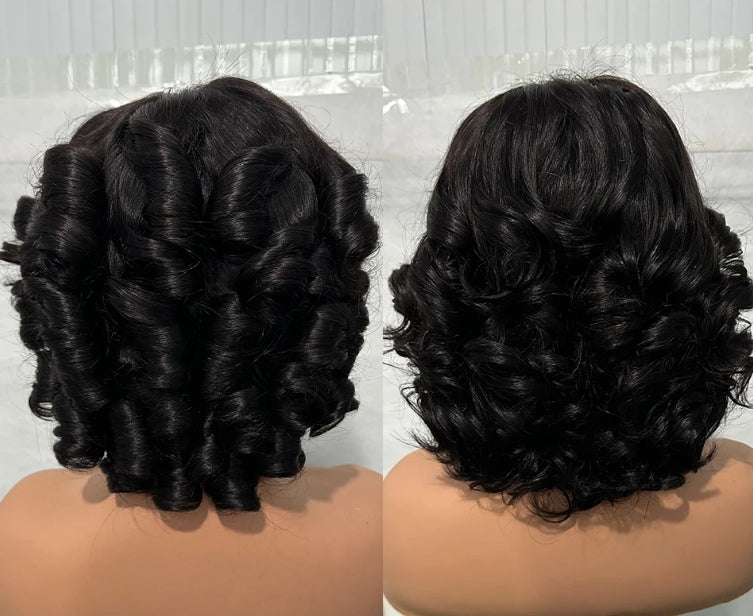 ShowReal 12A Short Curly Human Hair Wig Coiled Bob Lace Closure Wigs 200% Density Body Weave Wear and Go Ombre Bouncy Curly 5x5 HD Lace Closure Wigs