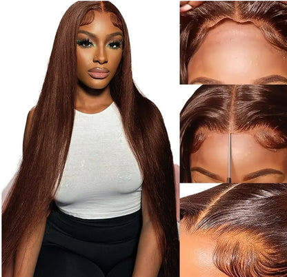 Customized Wig Chocolate Brown Glueless Straight Wig Wear Go 13X4 Lace Front Wigs Ready To Go Human hair 13x4 Lace Closure Wigs For Women