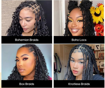 ShowReal 16 18 20 22 inch Human Braiding Hair for Boho Braids Human Hair 110g  10A Deep Wave Bulk Bohemian 3 Bundles/Pac Curly Boho Hair for Braiding Knotlessk Natural Color