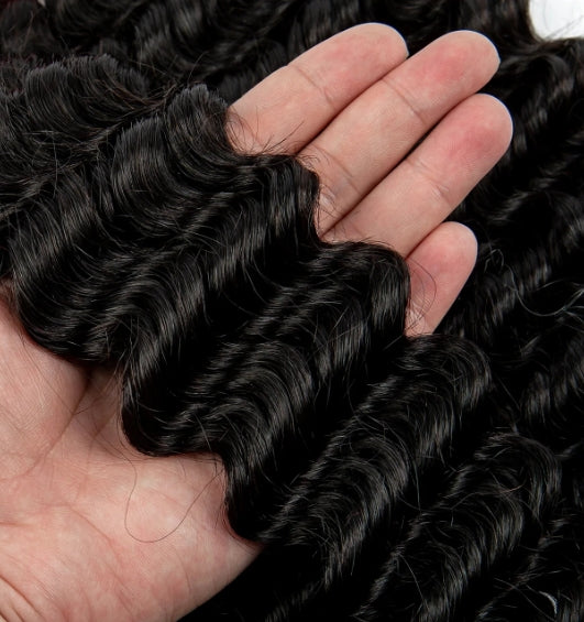 ShowReal 16 18 20 22 inch Human Braiding Hair for Boho Braids Human Hair 110g  10A Deep Wave Bulk Bohemian 3 Bundles/Pac Curly Boho Hair for Braiding Knotlessk Natural Color