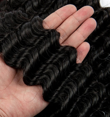 ShowReal 16 18 20 22 inch Human Braiding Hair for Boho Braids Human Hair 110g  10A Deep Wave Bulk Bohemian 3 Bundles/Pac Curly Boho Hair for Braiding Knotlessk Natural Color